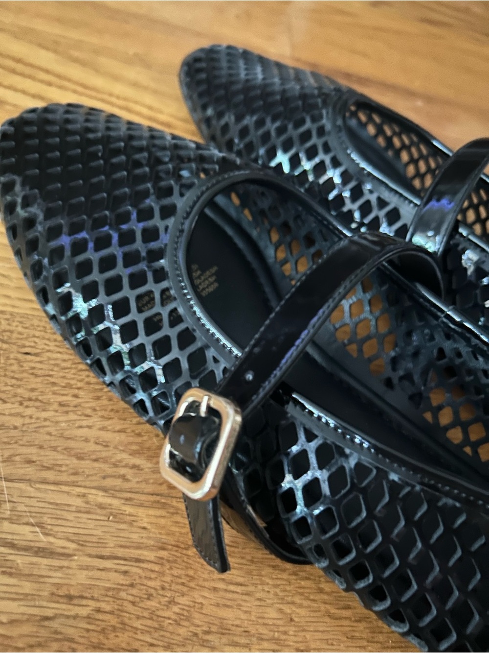 H&M Black Patent Mary Jane Flats with Laser-Cut Mesh